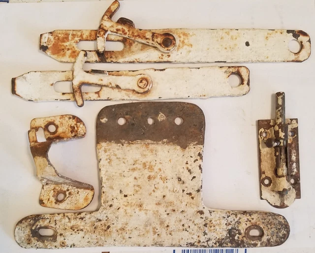 Vintage 2 Barn Door Latch and Hooks, a small latch and two random pieces.   M301