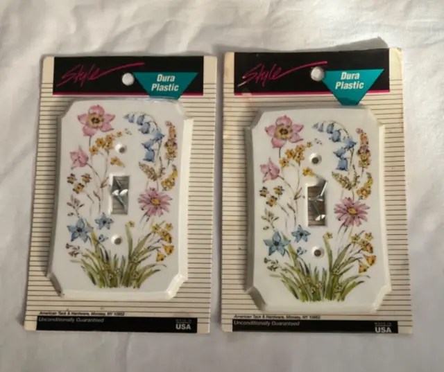 2 NOS American Tack Dura Plastic Style Spring Flowers Switch Plates Vintage