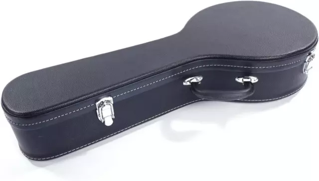 Hardshell Microgroove Pattern Leather Wood Mandolin Case Black (A Style)