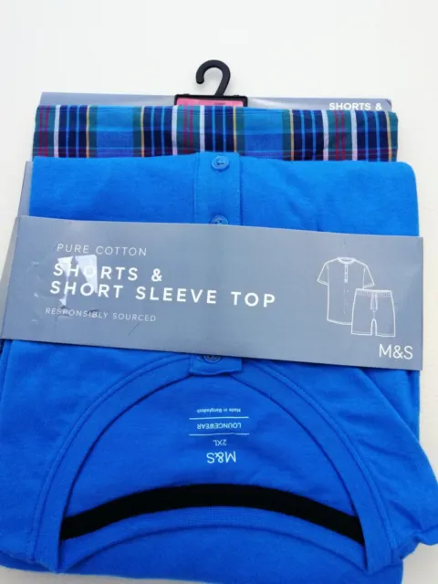 Men's M&S Pure Cotton Shorts & Short-sleeved Top Pyjamas Lounge Wear Size 2XL