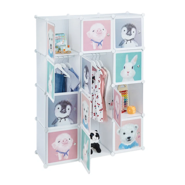 Armoire Penderie Modulable 20 Cubes - 140x45x175 Cm - Panneaux Noir Et Blanc - Pour Rangement Vêtements, Jouets, Livres