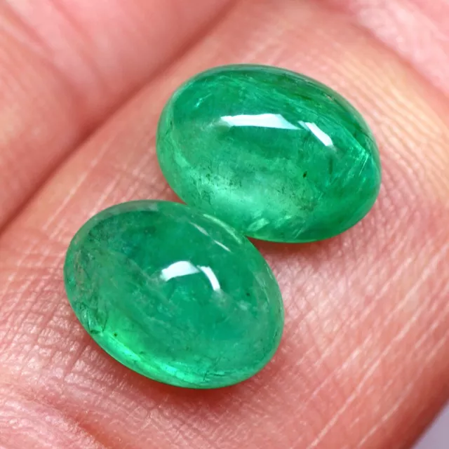 Natural Green 10x7 mm Emerald Oval Cabochon Pair 5.49 Cts zambian Gemstone Offer