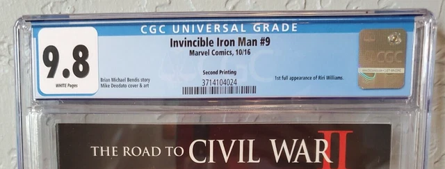 INVINCIBLE IRON MAN #9 (2016) CGC 9.8 NM/M 1st RIRI WILLIAMS Ironheart 2nd print 2