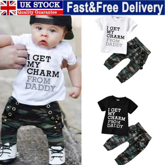Newborn Baby Boys Clothes Short Sleeve Tops Camo Trousers Pants Tracksuit Outfit