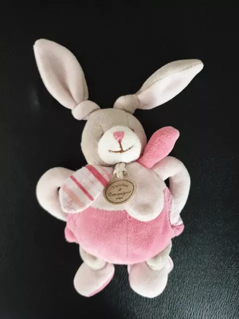 DOUDOU ET COMPAGNIE HOCHET LAPIN CELESTINE rose blanc grelot  16 - 19 cm - TBE