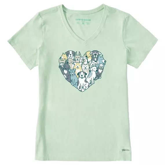 Life Is Good Heart Of Dogs SS Crusher Vee Women's Shirt, Sage Green, X-Large