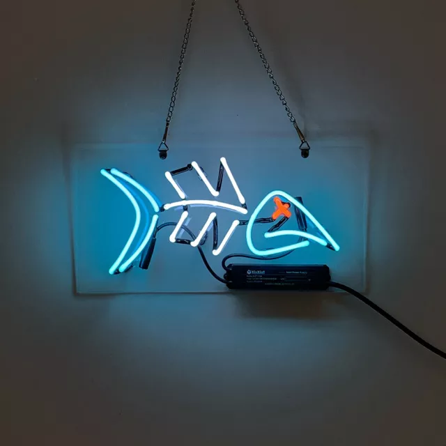 Fish Bone Neon Sign Light Handcraft Artwork Wall Hanging Real Glass Tube 14"x7"