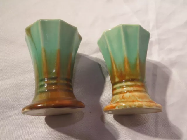 Vintage Australian Pottery Vase Vases Pair Australia Green Brown Bud Vases