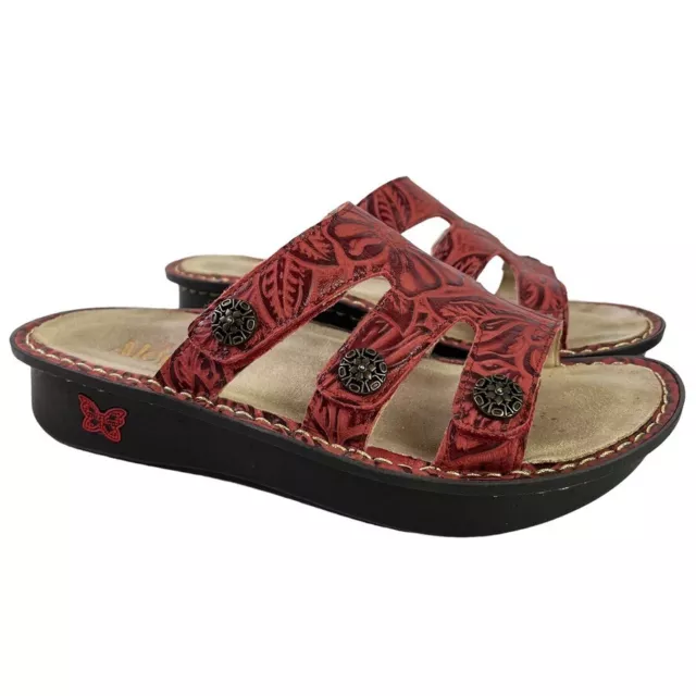 Alegria Pg Lite Din-514X Womens Red Tooled Slides Leather Sandals Shoes sz 39/ 9