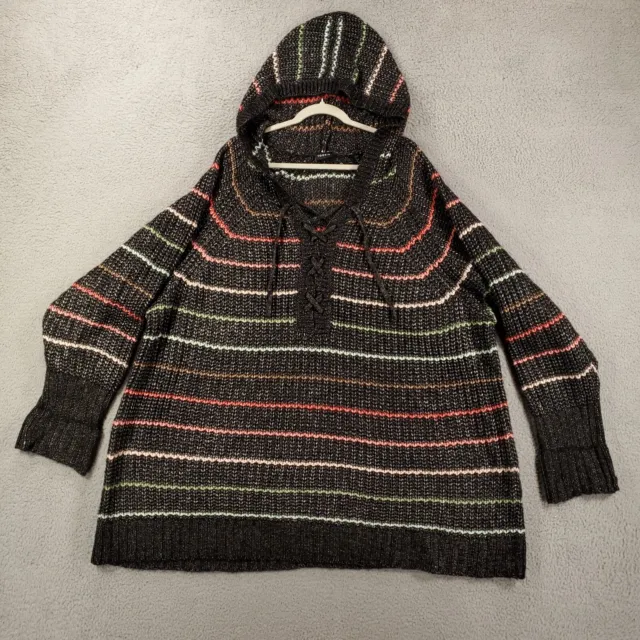 Torrid 6 Sweater Womens 6X Black Striped Chunky Knit Hooded Raglan