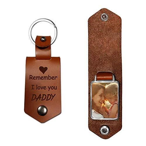 Leather Keychain-Dad Gifts-Remember I Love You Daddy Leather Photo Keychain