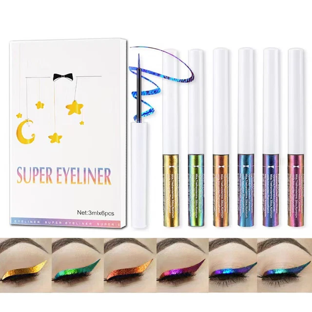6 PIEZAS Delineador de ojos óptico líquido 6 juegos de pegatinas delineador de alas que cambian de color de luz