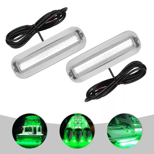 2x 42LED Green Boat Light Stainless Steel Underwater Pontoon Marine Boat Transom