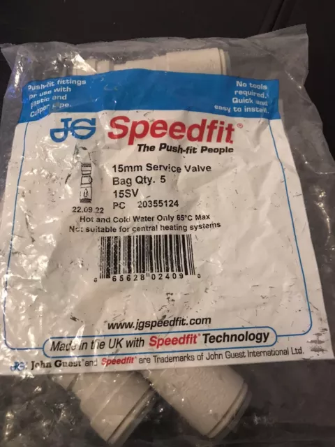5x John Guest 15 mm Serviceventil