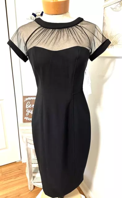 NWT Maggy London Women's Illusion Cap-Sleeve Crepe Cocktail Dress Black Sz 4P