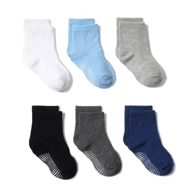 6 Pairs Baby Toddler Newborn Kids Boys Girls Anti-slip Plain Cotton Socks New