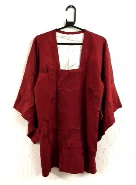 Vintage Japanese Michiyuki Kimono Traditional Robe Pattern Red Jacket Size Small