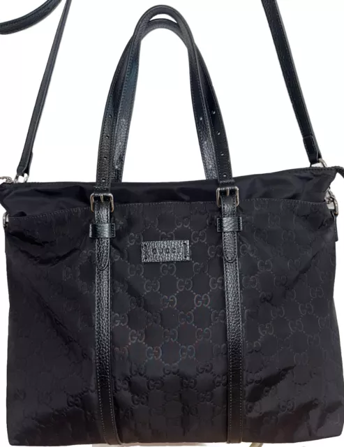 Gucci Nylon Monogram 2-Way Tote Black Detachable Strap Leather Trim & Silver HW Gucci Nylon Monogram 2-Way Tote Black Detachable Strap Leather Trim & Silver HW