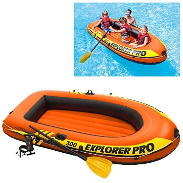 (TG. 244x 117 x 36 cm) Intex Explorer PRO 300 Remi/Pompa, Arancione/Nero, 244x 1