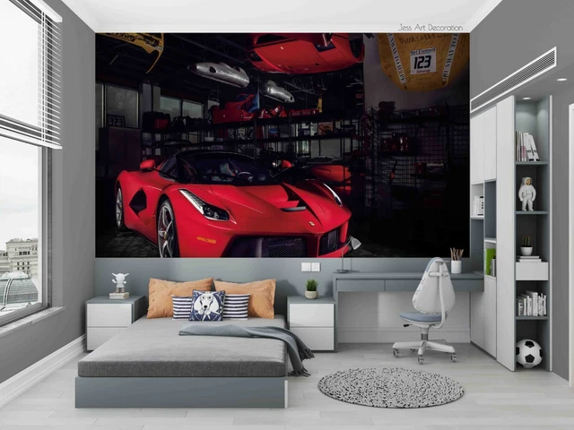 3D Red Racing Car 317 Vehicle Wall Murals