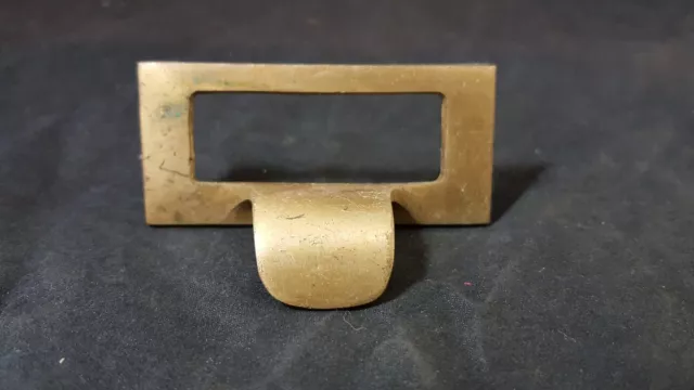 1 SOLID BRASS LIBRARY FILE CABINET CARD HOLDER DRAWER PULL 2 3/8" (Yl)