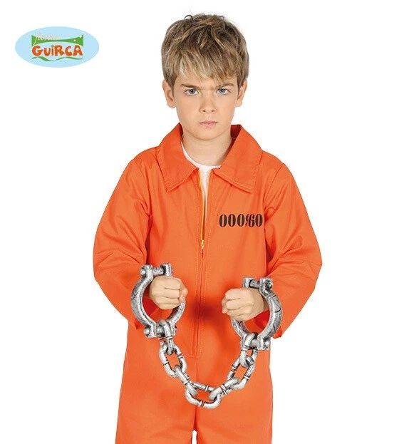 Déguisement Prisonnier Homme Complet - Costume Orange Rayé + Chapeau + Menottes + Panneau - Carnaval Halloween