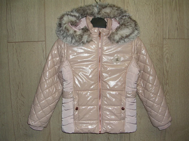 RIVER ISLAND Pink High Shine Hooded Jacket Winter Coat Age 7-8 128cm