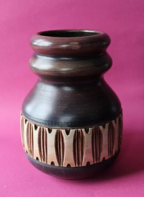 Vintage Beit Hayoster Two Tone Pottery Vase With Sgraffito Pattern Circa 60s