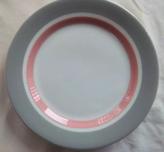 6 Vintage Shanango China 9" Dinner Plates--Pink/Gray Trim Restaurant Ware 2