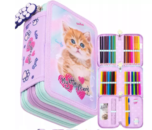 Katze Kitty  Cat 3-FACH Federmappe Federtasche Pastel  XXL  Tlg. Mäppchen NEU