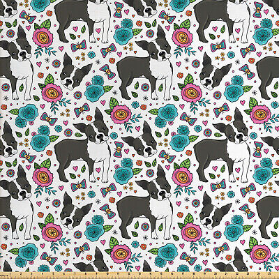 Boston Cani Tessuto al metro poliestere Boston Terrier e Fiori 