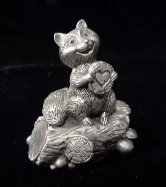 Vtg 1983 Hallmark Little Gallery Pewter Figurine - Raccoon w/Valentine Heart