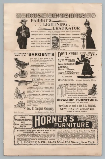1890s-1910s Print Ad House Furnishings Broom Chairs Lighting Invalids