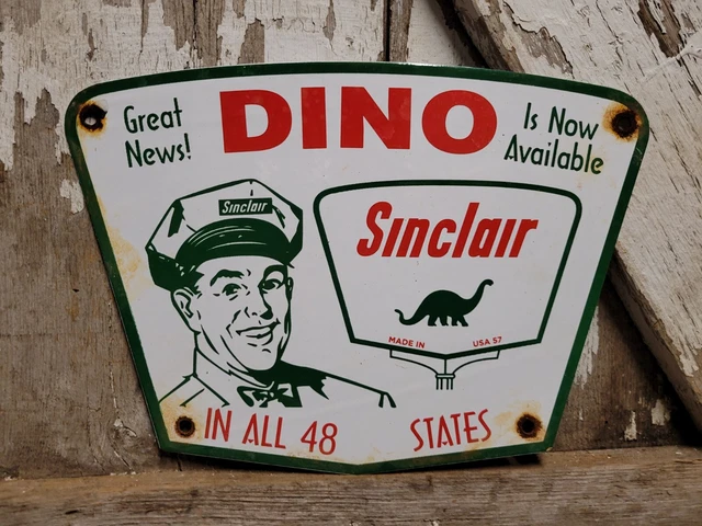 Vintage 1957 Sinclair Porcelain Sign Dino Gas Motor Oil Sales Service Garage