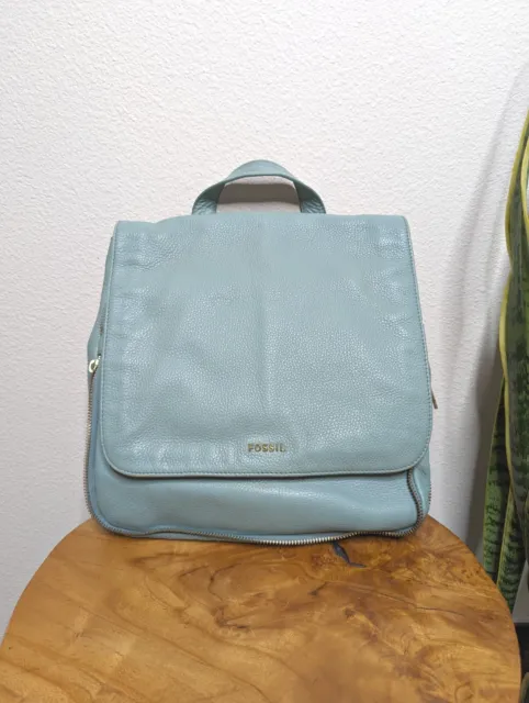 Fossil Leather Backpack Aqua Blue Green Purse Bag Pastel Small Back Pack