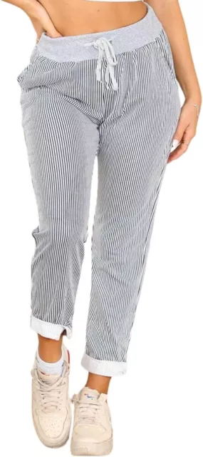 WearAll Women’s Thin Stripe Jogger Sweatpants Ribbed Waistband Trousers Ladies C