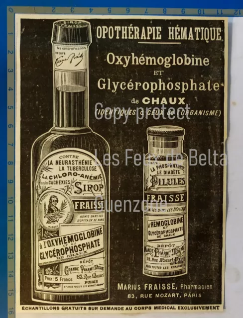 FRAISSE OXYHEMOGLOBINE OPOTHERAPIE HEMATIQUE pharmacie  publicite advert 1900