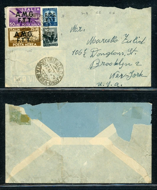 AMG-FTT Postal History LOT #1 1948 90L Multifranked TRIESTE - BROOKLYN NY $$$
