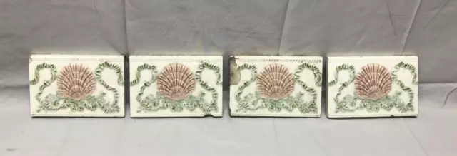 4 Antique Decorative Shell Ceramic Bathroom Tile 4x6 Vintage Old 131-23B