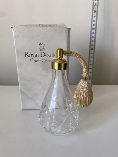 Royal Doulton Vintage clear crystal cut glass bottle perfume puffer Atomiser