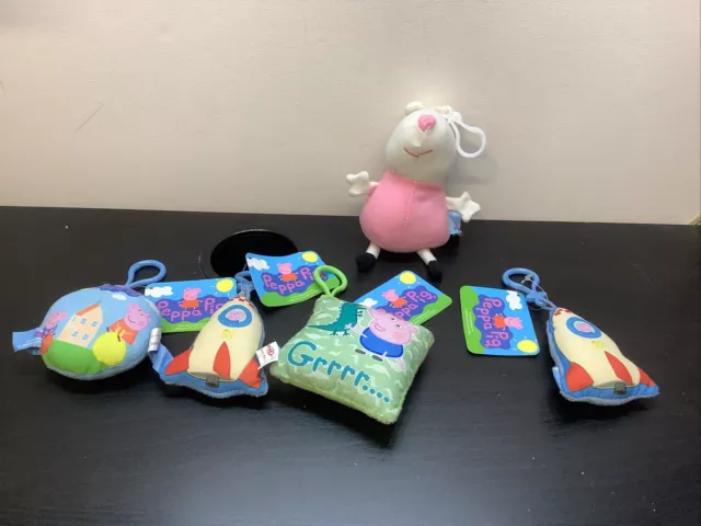 Peppa Pig Keyring Plush Soft Toy Collectable Bag Clip Pram Charm Rare X5 Bundle