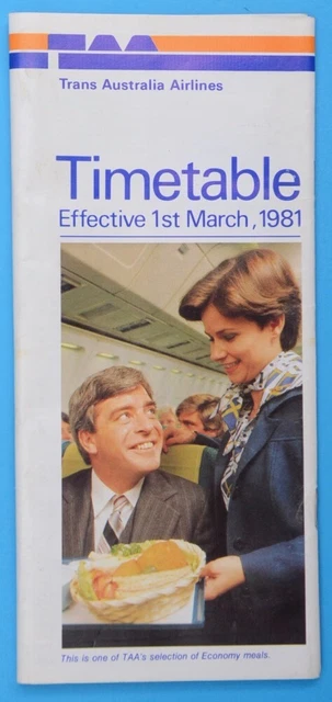 TAA Timetable Effective 1st March 1981 Trans-Australia Airlines - time table