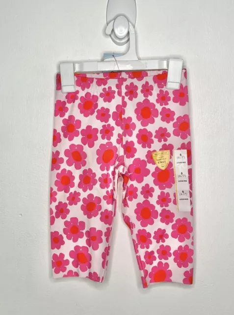 Cat & Jack Floral Capri Leggings Girls Size Small 6-7 Pink Pull On Elastic Waist