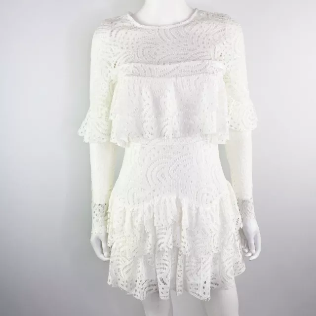 NEW Boohoo Boutique Ivory White CAITRIONA Lace Ruffle Skater Dress Size 6