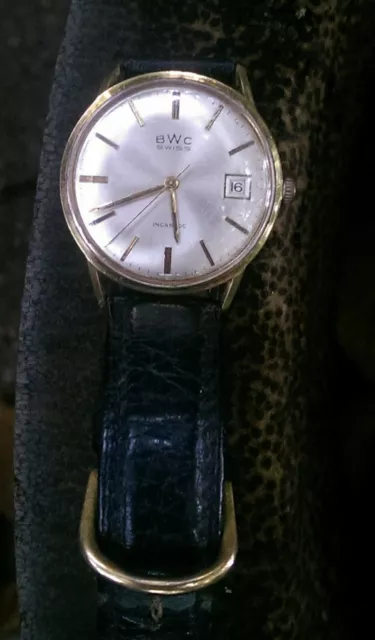 alte Armbanduhr Herrn BWC Swiss Incabloc Handaufzug mit Datum vergoldet