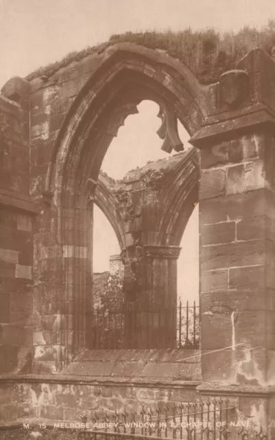 Vintage Postcard Melrose Abbey Ruined Window in S. Chapel of Nave Scotland UK