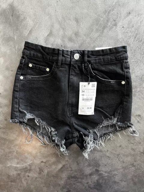 Zara Woman Shorts Womens Size 2 Black Denim Casual Cut-Off High Waisted