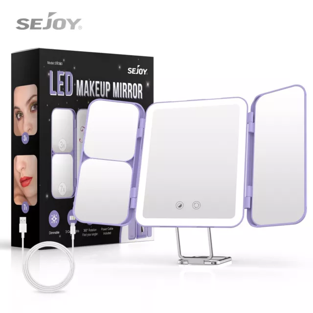 Tri-fold LED Makeup Mirror Magnifying Touch Rechargeable Travel Pocket Mirrors