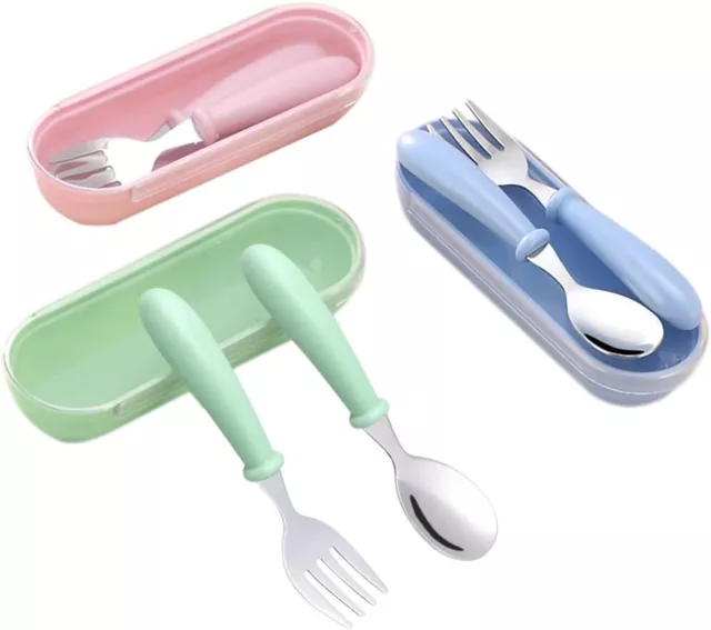 3 Toddler Fork and Spoon Sets, Safe Baby Tableware Kids Feeding Cutlery Utensil