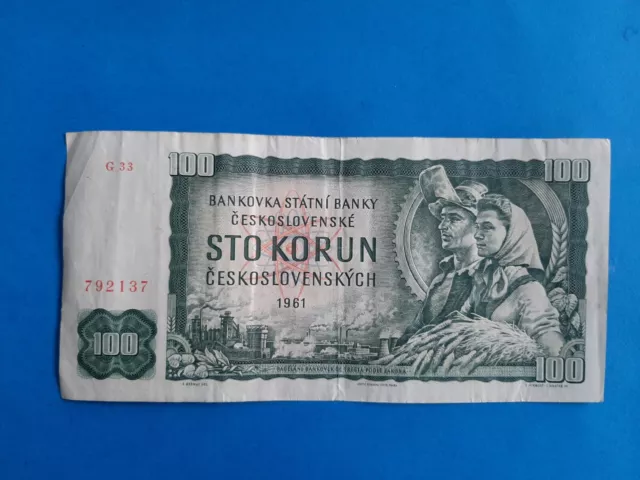 1 x 100 Korun Tschechoslowakei / Geldschein Banknote von 1961 Serie G